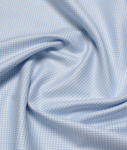 J.Hampstead  Giza Cotton Structured Shirting Fabric (White & Sky Blue)