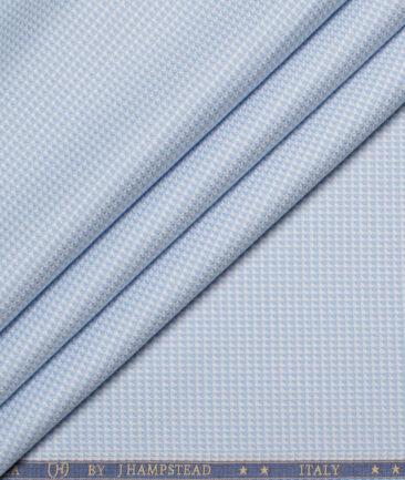J.Hampstead  Giza Cotton Structured Shirting Fabric (White & Sky Blue)