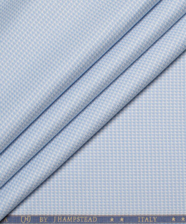 J.Hampstead  Giza Cotton Structured Shirting Fabric (White & Sky Blue)