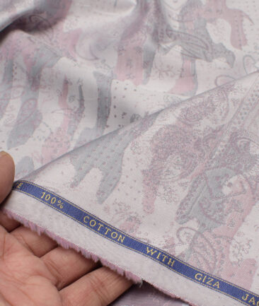 J.Hampstead  Giza Cotton Self Design Shirt or Kurta Fabric (Silver & Purple)