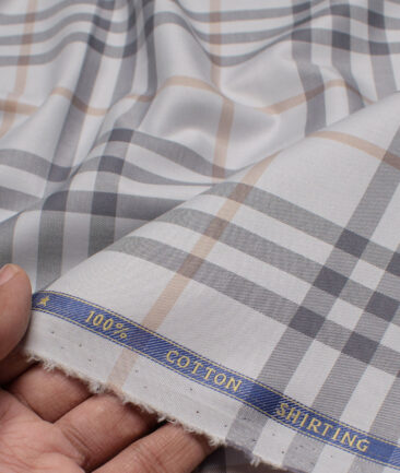 J.Hampstead  Giza Cotton Checks Shirting Fabric (Light Grey)