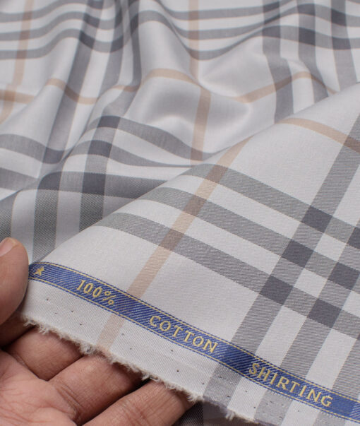J.Hampstead  Giza Cotton Checks Shirting Fabric (Light Grey)