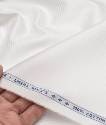 Luthai 2 Ply 100's Supima Cotton Striped Shirting Fabric (White)