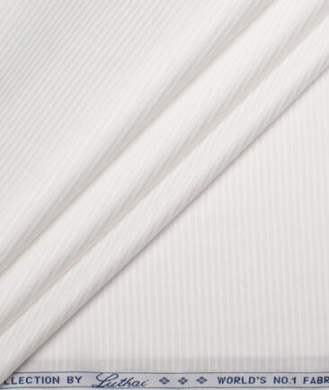 Luthai 2 Ply 100's Supima Cotton Striped Shirting Fabric (White)