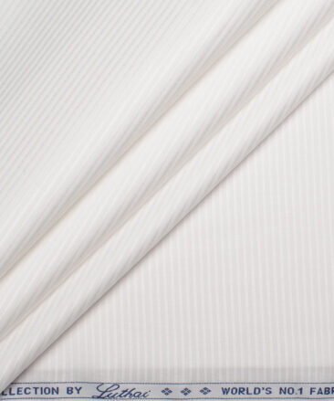 Luthai 2 Ply 100's Supima Cotton Striped Shirting Fabric (White)