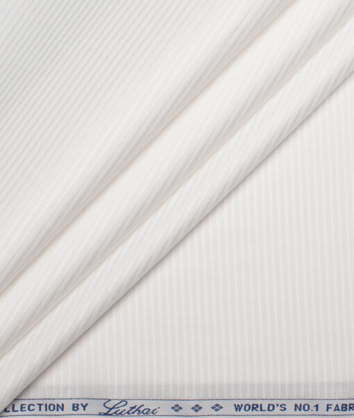 Luthai 2 Ply 100's Supima Cotton Striped Shirting Fabric (White)