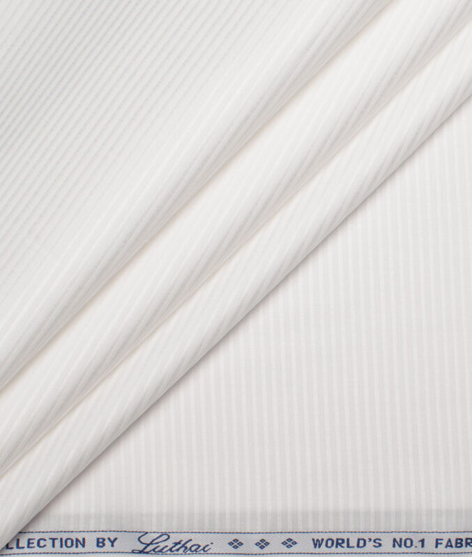 Luthai 2 Ply 100's Supima Cotton Striped Shirting Fabric (White)