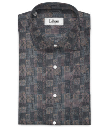 Navsari  Cotton Printed Shirt or Kurta Fabric (Black & Grey)