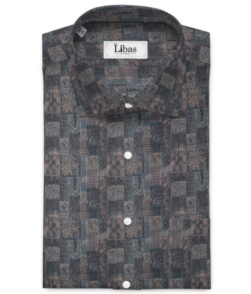Navsari  Cotton Printed Shirt or Kurta Fabric (Black & Grey)