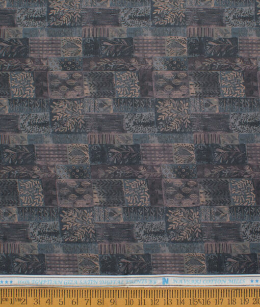 Navsari  Cotton Printed Shirt or Kurta Fabric (Black & Grey)