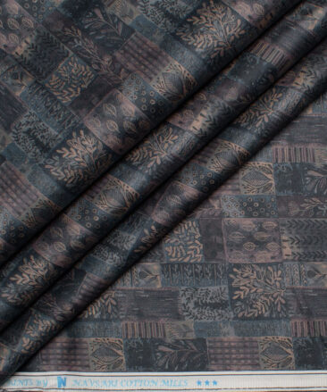 Navsari  Cotton Printed Shirt or Kurta Fabric (Black & Grey)