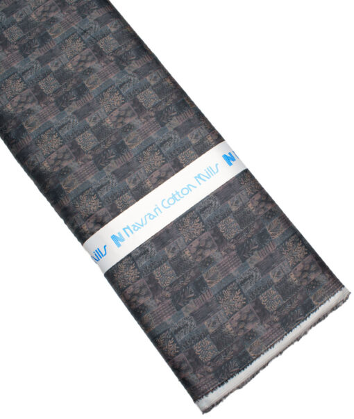 Navsari  Cotton Printed Shirt or Kurta Fabric (Black & Grey)