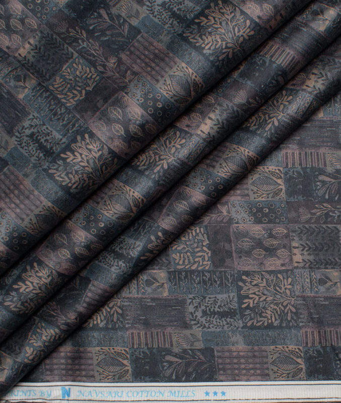 Navsari  Cotton Printed Shirt or Kurta Fabric (Black & Grey)