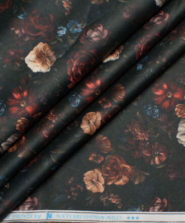 Navsari  Cotton Printed Shirt or Kurta Fabric (Black)