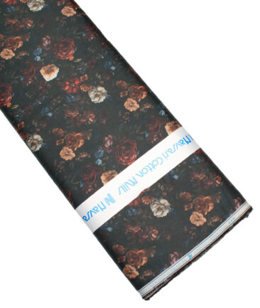 Navsari  Cotton Printed Shirt or Kurta Fabric (Black)