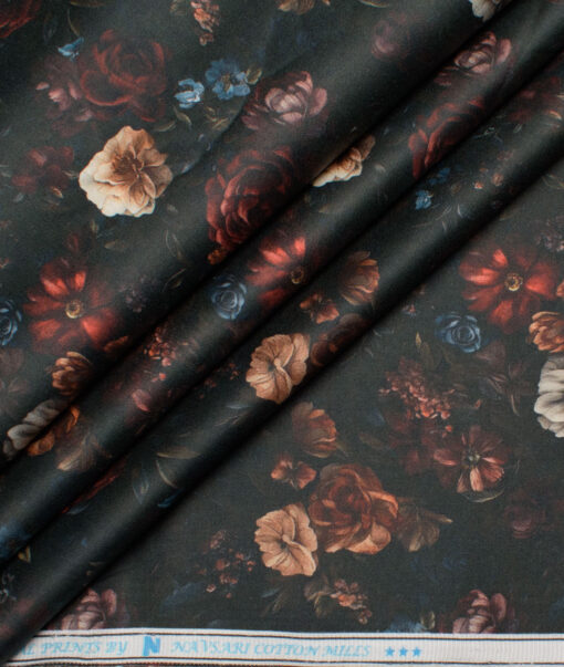 Navsari  Cotton Printed Shirt or Kurta Fabric (Black)