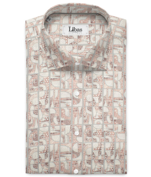 Navsari  Cotton Printed Shirt or Kurta Fabric (Cream & Taupe)