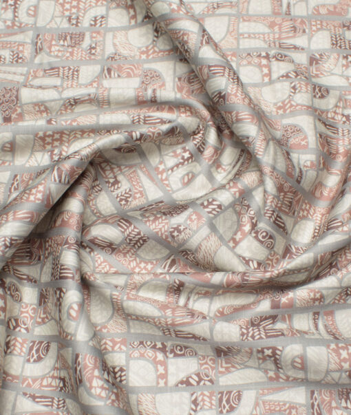 Navsari  Cotton Printed Shirt or Kurta Fabric (Cream & Taupe)