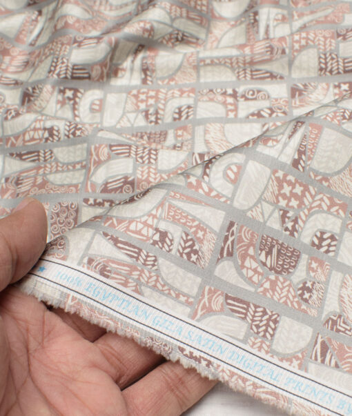Navsari  Cotton Printed Shirt or Kurta Fabric (Cream & Taupe)