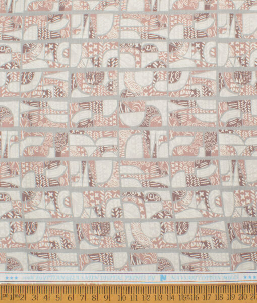 Navsari  Cotton Printed Shirt or Kurta Fabric (Cream & Taupe)