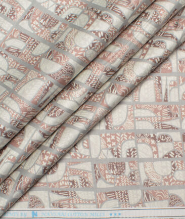 Navsari  Cotton Printed Shirt or Kurta Fabric (Cream & Taupe)