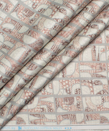 Navsari  Cotton Printed Shirt or Kurta Fabric (Cream & Taupe)