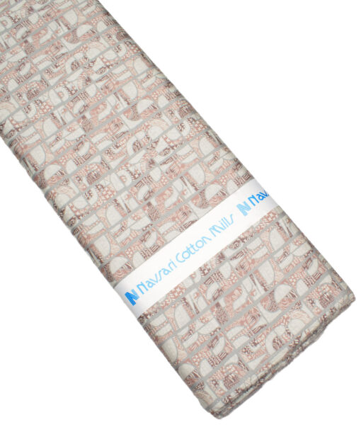 Navsari  Cotton Printed Shirt or Kurta Fabric (Cream & Taupe)