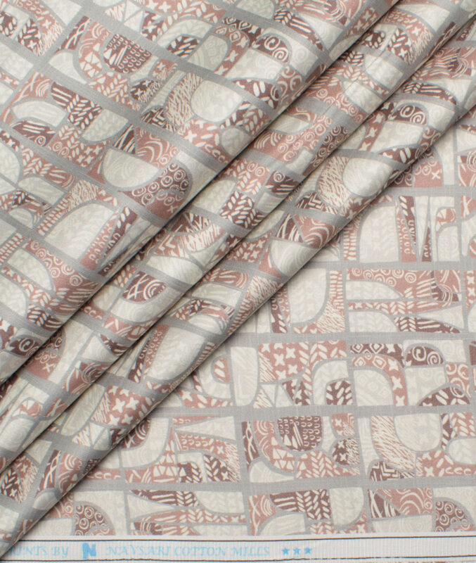 Navsari  Cotton Printed Shirt or Kurta Fabric (Cream & Taupe)