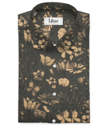 Navsari  Cotton Printed Shirt or Kurta Fabric (Dark Green & Golden)