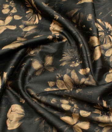 Navsari  Cotton Printed Shirt or Kurta Fabric (Dark Green & Golden)