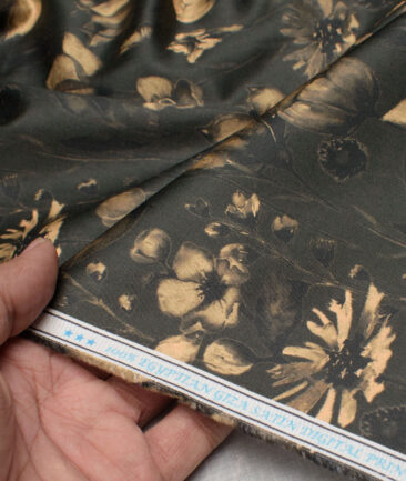 Navsari  Cotton Printed Shirt or Kurta Fabric (Dark Green & Golden)