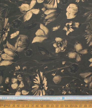 Navsari  Cotton Printed Shirt or Kurta Fabric (Dark Green & Golden)