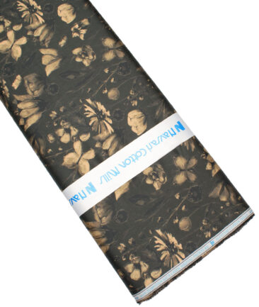 Navsari  Cotton Printed Shirt or Kurta Fabric (Dark Green & Golden)