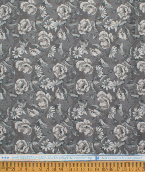 Navsari  Cotton Printed Shirt or Kurta Fabric (Greenish Grey)