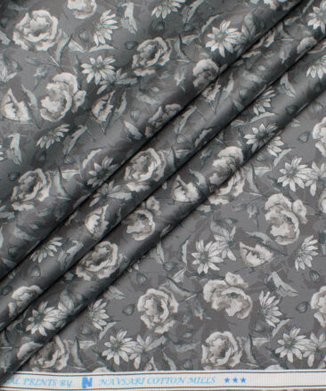 Navsari  Cotton Printed Shirt or Kurta Fabric (Greenish Grey)