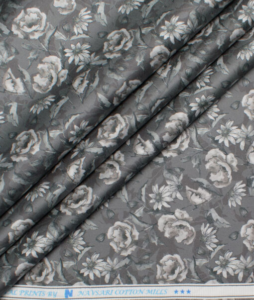 Navsari  Cotton Printed Shirt or Kurta Fabric (Greenish Grey)