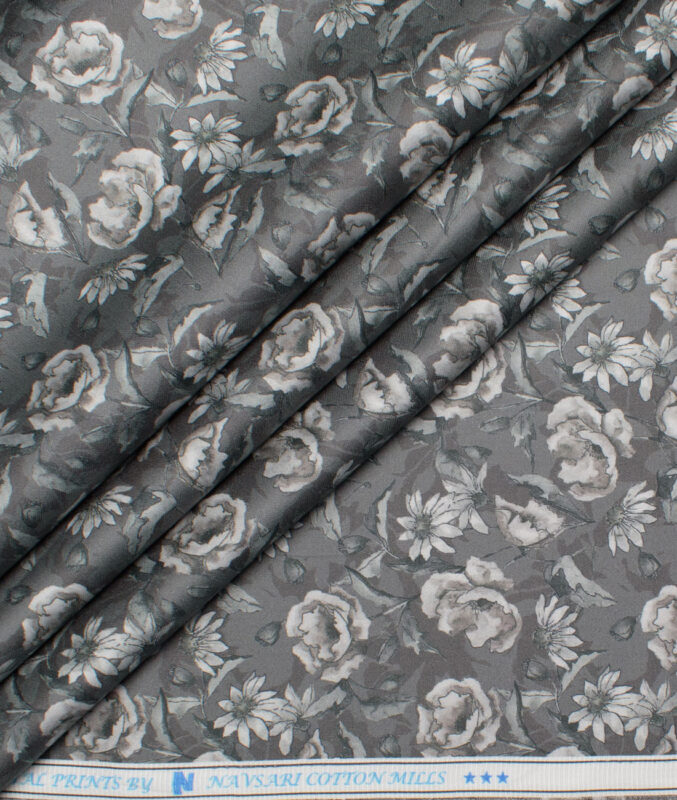 Navsari  Cotton Printed Shirt or Kurta Fabric (Greenish Grey)