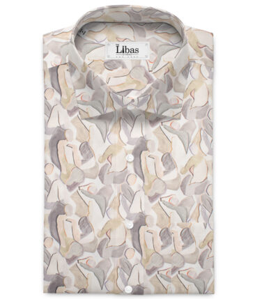 Navsari  Cotton Printed Shirt or Kurta Fabric (White & Beige)