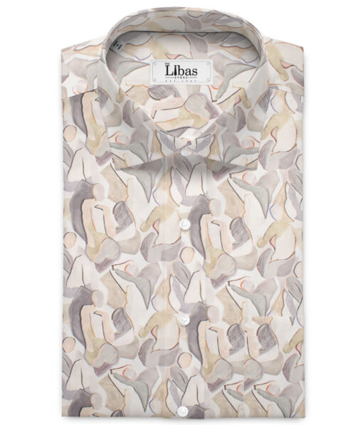 Navsari  Cotton Printed Shirt or Kurta Fabric (White & Beige)
