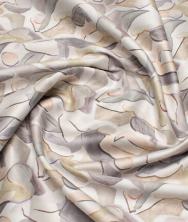 Navsari  Cotton Printed Shirt or Kurta Fabric (White & Beige)