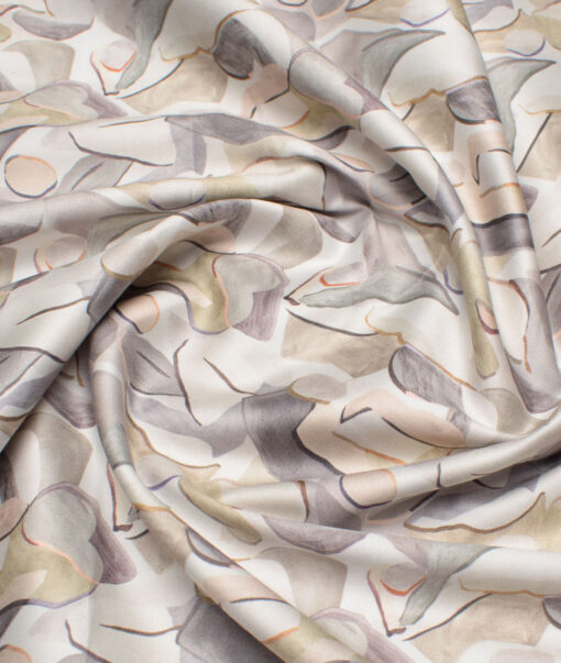 Navsari  Cotton Printed Shirt or Kurta Fabric (White & Beige)