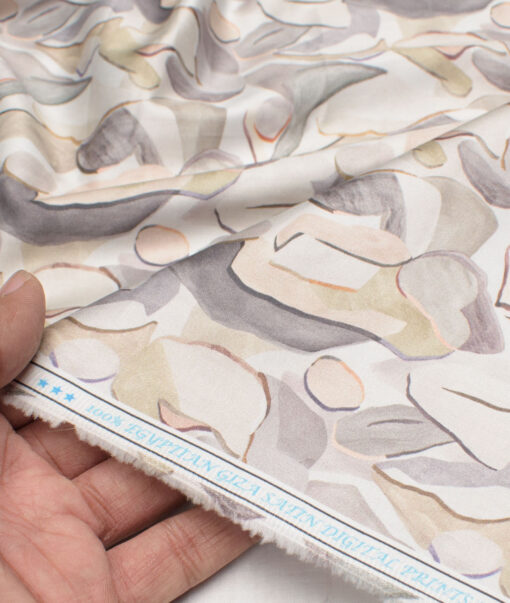Navsari  Cotton Printed Shirt or Kurta Fabric (White & Beige)