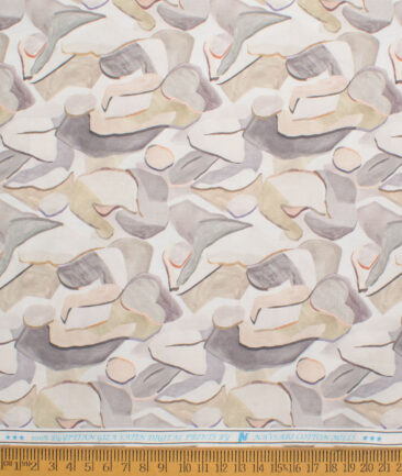 Navsari  Cotton Printed Shirt or Kurta Fabric (White & Beige)