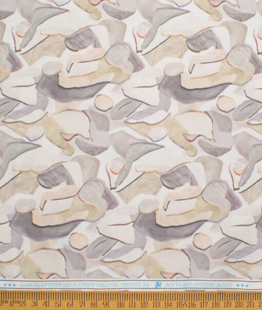 Navsari  Cotton Printed Shirt or Kurta Fabric (White & Beige)