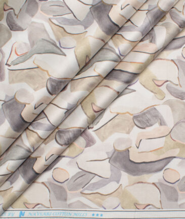 Navsari  Cotton Printed Shirt or Kurta Fabric (White & Beige)