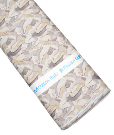 Navsari  Cotton Printed Shirt or Kurta Fabric (White & Beige)