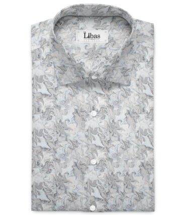 Navsari  Cotton Printed Shirt or Kurta Fabric (White & Grey)