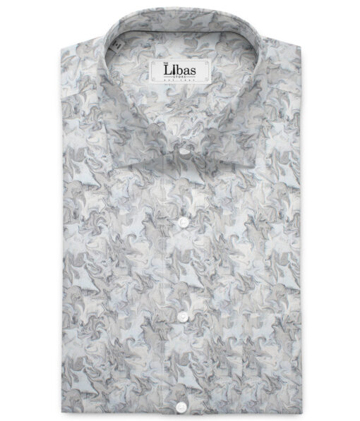 Navsari  Cotton Printed Shirt or Kurta Fabric (White & Grey)