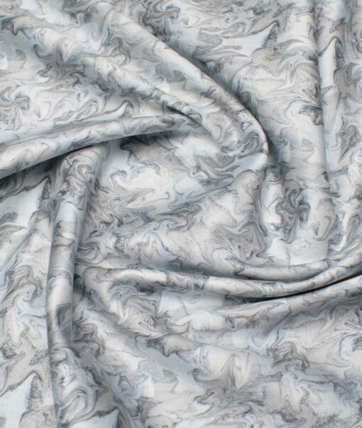 Navsari  Cotton Printed Shirt or Kurta Fabric (White & Grey)