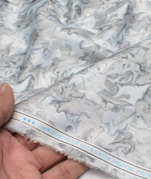 Navsari  Cotton Printed Shirt or Kurta Fabric (White & Grey)
